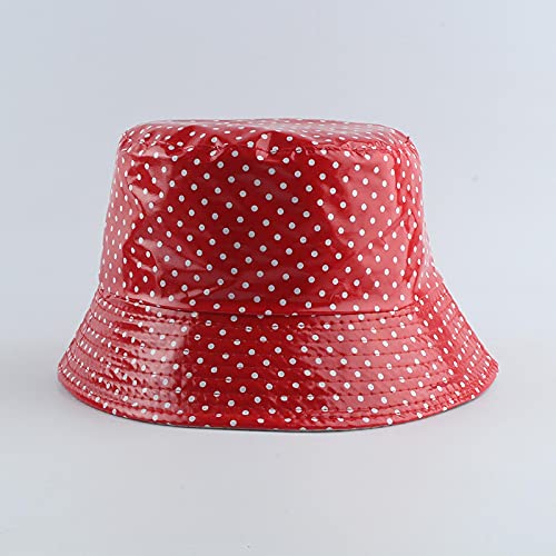 BAOZENGMUY Sombrero De Cubo Reversible De Dos Lados con Estampado De Puntos De Cuero Sombrero De Pescador Impermeable Gorra para El Sol Sombreros De Pesca para Mujeres Y Hombres Redwithdot