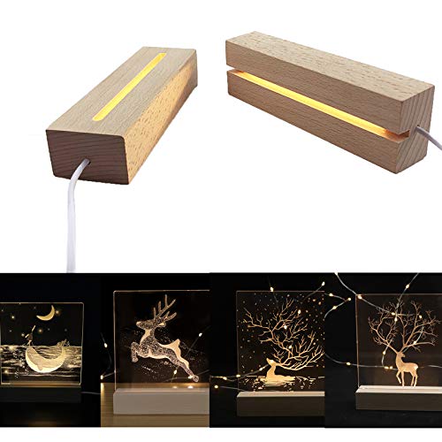 Base de visualización LED de 6 pulgadas, base de visualización de luces LED rectangulares, base iluminada de madera de cristal para pantalla de cristal, pedestal de arte de cristal (2 paquetes)