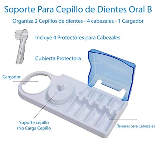 Base Soporte Porta Cepillo de Dientes Eléctrico para Oral B con Tapa – Incluye 4 Fundas Higiénicas Protectores de Cabezales Cepillo Dientes para Oral B