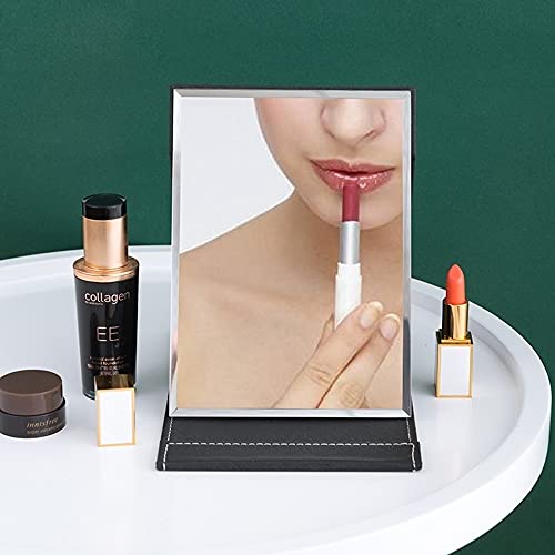 Bcofo Espejo Maquillaje Mirror Espejo Cosmético Tocador De Mesa Tocador Plegable Ajustable Ángulo Cuero De PU con Patrón De Lichi Color Puro para Maquillaje con Mesa Ultra Alta Definición