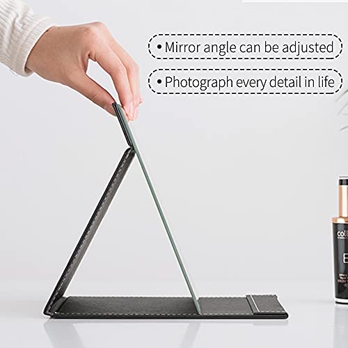 Bcofo Espejo Maquillaje Mirror Espejo Cosmético Tocador De Mesa Tocador Plegable Ajustable Ángulo Cuero De PU con Patrón De Lichi Color Puro para Maquillaje con Mesa Ultra Alta Definición