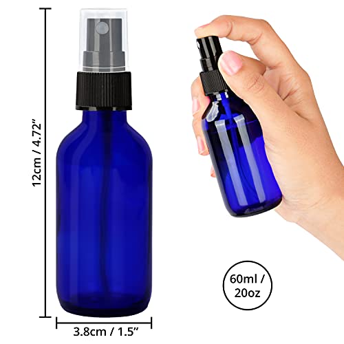 Belle Vous Bote Spray Pulverizador Cristal Azul Cobalto (Pack de 12) 60 ml Botella con Rociador Fino – Frascos Vacíos Rellenables para Aceites Esenciales, Limpieza, Viajes, Aromaterapia y Perfume