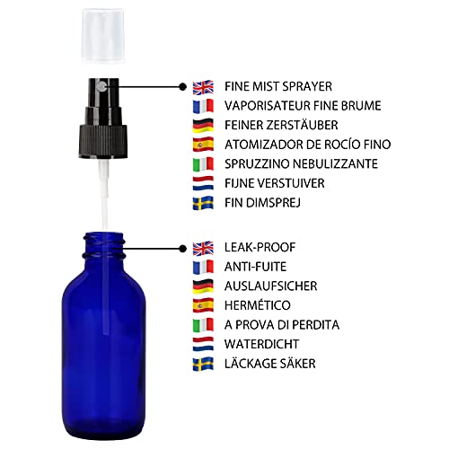 Belle Vous Bote Spray Pulverizador Cristal Azul Cobalto (Pack de 12) 60 ml Botella con Rociador Fino – Frascos Vacíos Rellenables para Aceites Esenciales, Limpieza, Viajes, Aromaterapia y Perfume