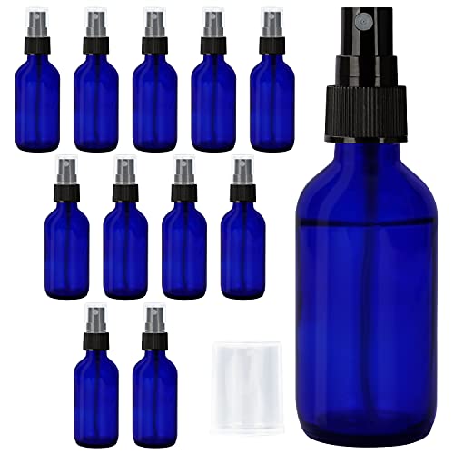 Belle Vous Bote Spray Pulverizador Cristal Azul Cobalto (Pack de 12) 60 ml Botella con Rociador Fino – Frascos Vacíos Rellenables para Aceites Esenciales, Limpieza, Viajes, Aromaterapia y Perfume