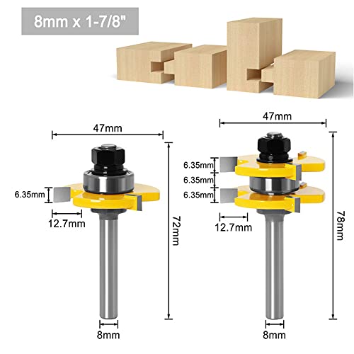 Bestgle Brocas de lengüeta y ranura 8 mm, 2 piezas brocas de lengüeta y ranura Herramienta de fresado de madera de corte de la máquina de grabado