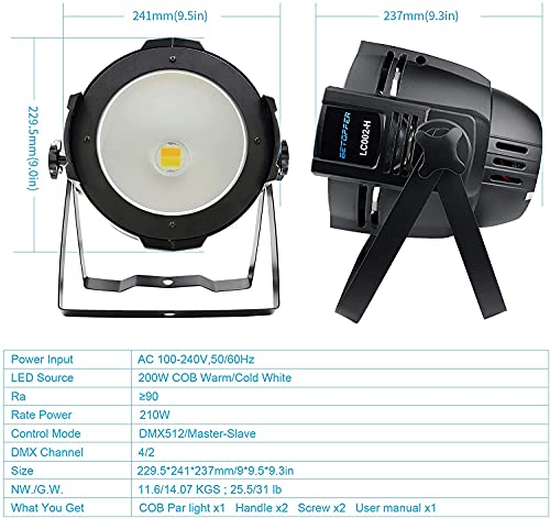 BETOPPER Luces Dj Luces Discoteca 200W COB Blanco Cálido/Frío Superbrillante LED Flash Discoteca Automático/DMX Luces Fiesta Adecuada Para Teatro, Fiesta, Boda, Iglesia, Fotografía