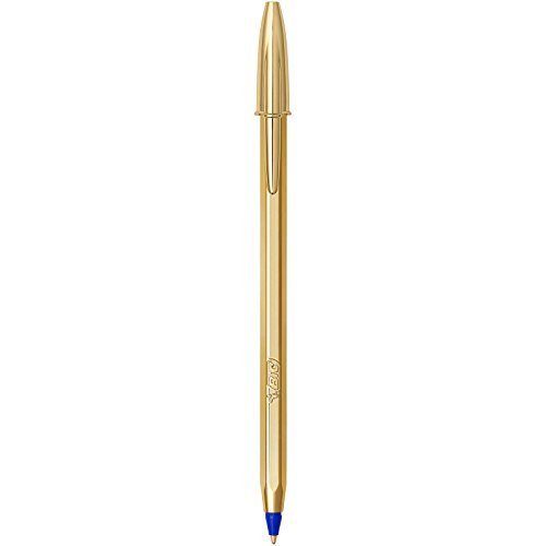 BIC Cristal Shine Bolígrafos Punta Media (1,0 mm) - Tinta Azul y Cuerpo Dorado, Caja de 20 Unidades, ideal para uso diario