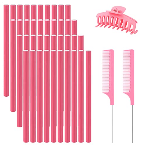 Bigxin 40Pcs Rulo de Pelo Rulos Pelo Rizadores de Pelo Sin Calor, Rodillo de Espuma para Pelo con 2 Peine y 1 Garra de Pelo Grande, Flexi Rods Rulos flexibles para Rizar Pelo (24cm*1.2cm)