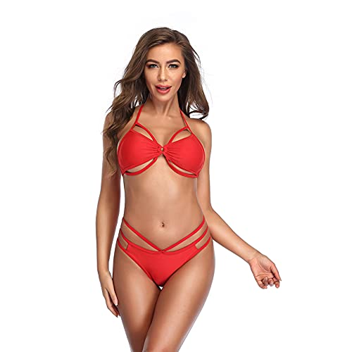 Bikini recortado para mujer, trajes de baño de cintura alta para mujer, traje de baño sexy para mujer, traje de baño de playa, rosso, S