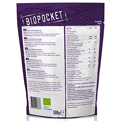 Biopocket - Higos ecológicos secos Smyrna, 2 bolsas de 500 g