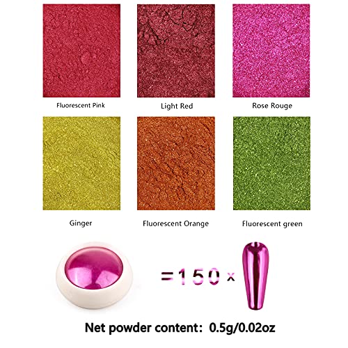 BISHENGYF 6 Cajas De Polvo De Uñas Cromado, CláSico HolográFico Nail Art Glitter Set, Brillante Efecto Espejo Polvo Para Decoración De Diseño De UñAs (Serie De Verano)