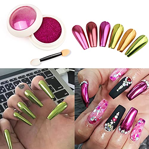 BISHENGYF 6 Cajas De Polvo De Uñas Cromado, CláSico HolográFico Nail Art Glitter Set, Brillante Efecto Espejo Polvo Para Decoración De Diseño De UñAs (Serie De Verano)