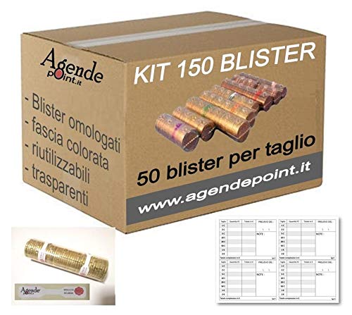 Blister para monedas de euro KIT 150 MIXTOS: 1-2 - 5 céntimos (50 piezas por denominación) mastrino y precintos GRATIS