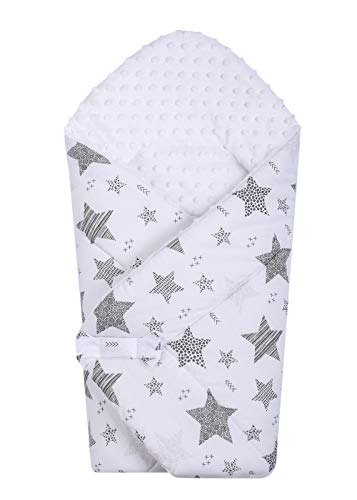 BlueberryShop Manta reversible de algodón con diseño de palomitas de maíz, manta y saco de dormir para recién nacidos (0-3 m) (75 x 80 cm), color blanco y blanco