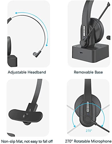 Bluetooth 5.0 Auriculares con Micrófonos, Auricular Bluetooth Cascos PC con Estación de Carga Cancelación de Ruido, Compatible con Servicio Telefónico,Manos Libres,Skype,Call Centers,Truck Driver