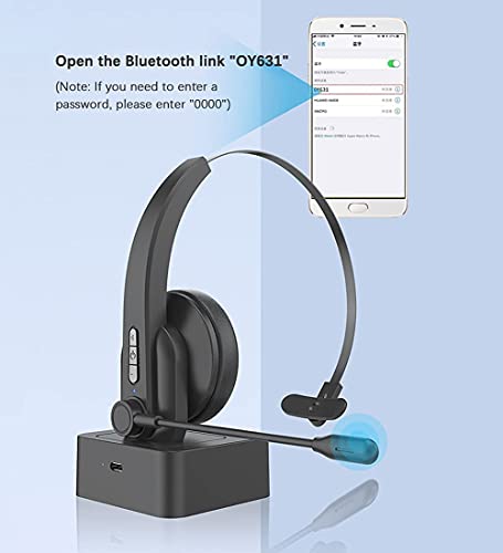 Bluetooth 5.0 Auriculares con Micrófonos, Auricular Bluetooth Cascos PC con Estación de Carga Cancelación de Ruido, Compatible con Servicio Telefónico,Manos Libres,Skype,Call Centers,Truck Driver