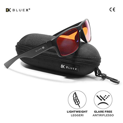 BlueX - Gafas para Gaming con Filtro de Luz Azul 100% - Relajantes para PC, Videojuegos y TV – Anti-reflejantes – Bloquean la Luz Azul de las Pantallas