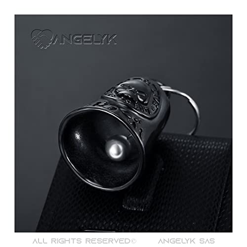 BOBIJOO JEWELRY - Lucky Bell Motocicleta Paseo a Vivir cráneo protección Biker Triker Negro Titanio Acero Inoxidable 316L