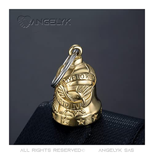 BOBIJOO JEWELRY - Lucky Bell Motocicleta protección Biker Triker Eagle US Live para Montar Acero Inoxidable Chapado en Oro