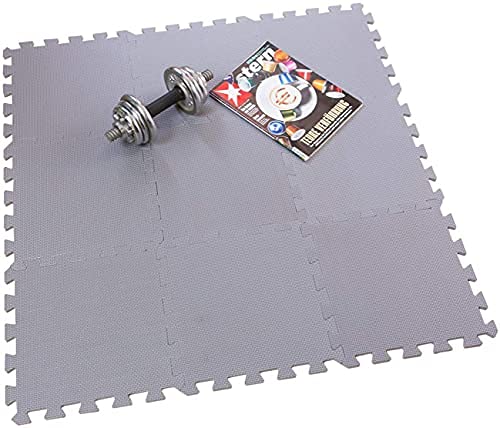 BodenMax Esterilla puzzle de espuma EVA para suelos de gimnasio 1cm de grosor Colchoneta de goma para ejercicio yoga tatami gym piscina Alfombra protectora para cintas de correr Color gris 18 piezas