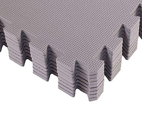 BodenMax Esterilla puzzle de espuma EVA para suelos de gimnasio 1cm de grosor Colchoneta de goma para ejercicio yoga tatami gym piscina Alfombra protectora para cintas de correr Color gris 18 piezas