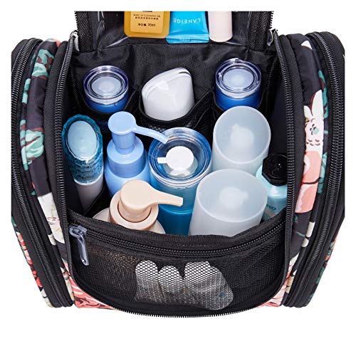 Bolsa de aseo colgante de viaje, organizador cosmético de maquillaje para mujeres y niñas, Peonía negra-2, free