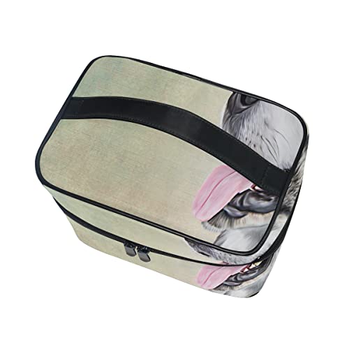 Bolsa de cosméticos Dibujo Perro Alaskan Malamute Retrato Aceite con asa Superior portátil Bolsa de Maquillaje Organizador Grande para Mujeres y niñas Viajes 9x6.2x6.5 Pulgadas