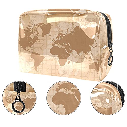 Bolsa de Maquillaje Mapa del Mundo Vintage Neceser de Cosméticos y Organizador de Baño Neceser de Viaje Bolsa de Lavar para Hombre y Mujer 18.5x7.5x13cm