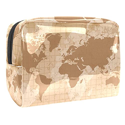 Bolsa de Maquillaje Mapa del Mundo Vintage Neceser de Cosméticos y Organizador de Baño Neceser de Viaje Bolsa de Lavar para Hombre y Mujer 18.5x7.5x13cm