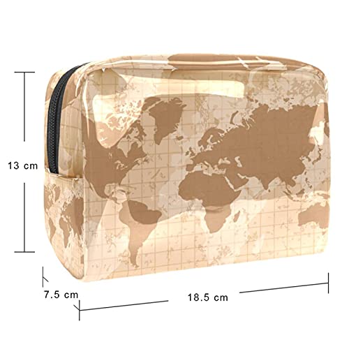 Bolsa de Maquillaje Mapa del Mundo Vintage Neceser de Cosméticos y Organizador de Baño Neceser de Viaje Bolsa de Lavar para Hombre y Mujer 18.5x7.5x13cm