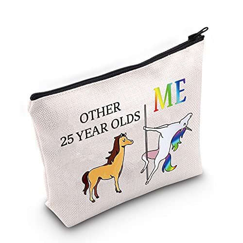 Bolsa de maquillaje para 25 cumpleaños, regalo divertido para 25 años, ideal para mujeres y otros 25 años de edad, mí, unicornio, regalo de 25 cumpleaños, bolsa de cosméticos, Lona.,