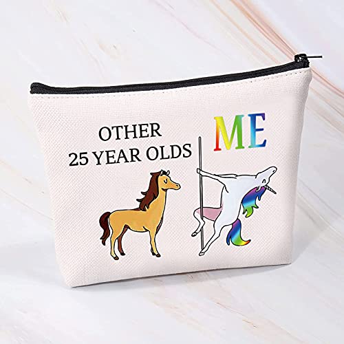 Bolsa de maquillaje para 25 cumpleaños, regalo divertido para 25 años, ideal para mujeres y otros 25 años de edad, mí, unicornio, regalo de 25 cumpleaños, bolsa de cosméticos, Lona.,