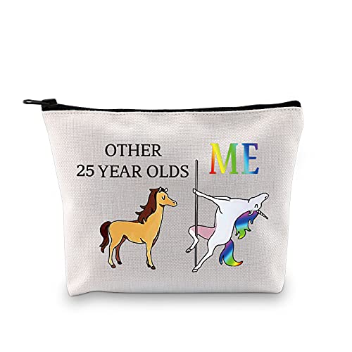 Bolsa de maquillaje para 25 cumpleaños, regalo divertido para 25 años, ideal para mujeres y otros 25 años de edad, mí, unicornio, regalo de 25 cumpleaños, bolsa de cosméticos, Lona.,