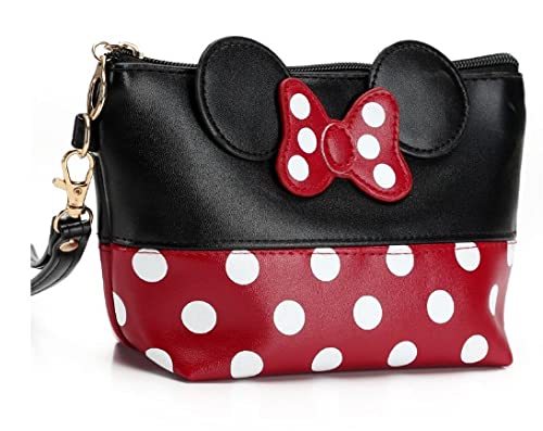 Bolsas de Cosméticos Lunares 1 PCS Mickey Bow Bolso de Maquillaje de PU de Viaje Neceser Mujer de Lunares Negro Bolso con La Cremallera Portable Organizador Viaje para Niñas Mujeres Viajes Diarios