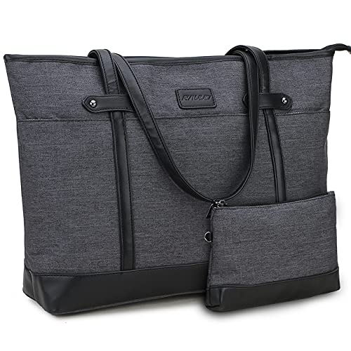 Bolso Tote para Ordenador Portátil,RAVUO Hidrófugo Nylon Bolsos Mujer para Portatil 15.6 Pulgadas Negocios Bolso de Mano con Estilo Mujer para Trabajo Gris Oscuro