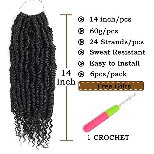 Bomb Twist Crochet Hair 14 pulgadas Spring Twist Crochet Hair 6 Packs/lot Pre-twist Passion Twist Hair Crochet Trenzas Extensiones de cabello sintético(6pcs, 1B)