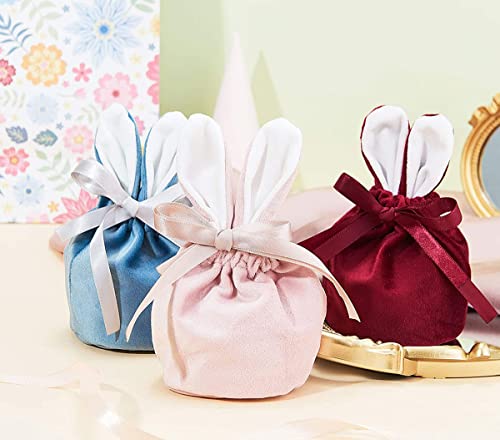 Bonitos saquitos de regalo con diseño de conejo en imitación de terciopelo con orejas de conejo, accesorios para el embalaje, decoración día de San Valentín, 6 unidades para dulces, cosméticos, joyas