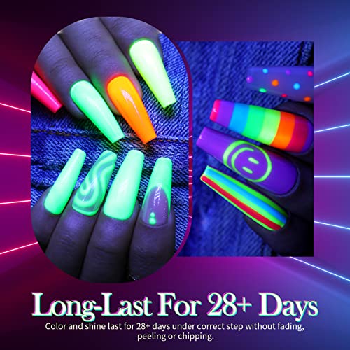 BORN PRETTY Esmalte semipermanente neon color fluorescente 6 colores 10ml, Esmalte de uñas de gel Amarillo Verde Azul Conjunto de LED UV Soak Off Gel