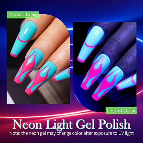 BORN PRETTY Esmalte semipermanente neon color fluorescente 6 colores 10ml, Esmalte de uñas de gel Amarillo Verde Azul Conjunto de LED UV Soak Off Gel