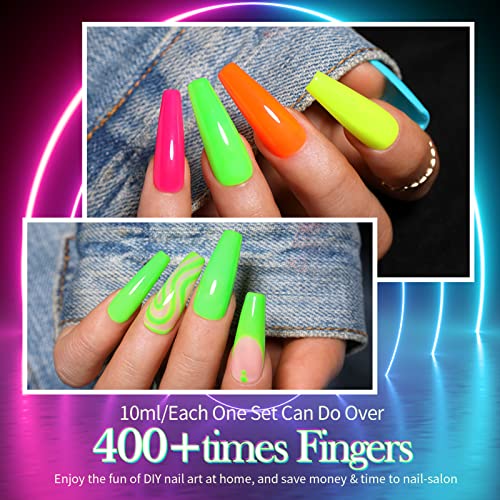 BORN PRETTY Esmalte semipermanente neon color fluorescente 6 colores 10ml, Esmalte de uñas de gel Amarillo Verde Azul Conjunto de LED UV Soak Off Gel