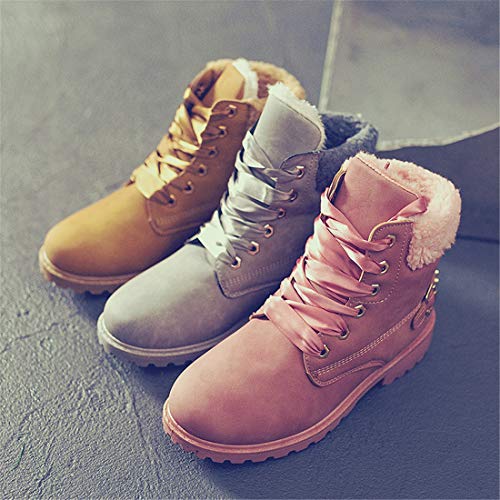 Botas Nieve Mujer Otoño Invierno Calentar Piel Forro Botines Retro Snow Boots Cordones Zapatillas Planas Gris 41