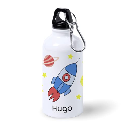 Botella de Aluminio Personalizada Infantil Cohete Con Nombre (600ml)