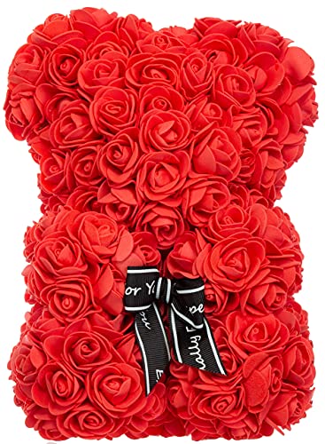 Brandsseller Oso de rosa de aprox. 25 cm de alto, decoración de rosas, regalo para mujeres/hombres, romántico, cumpleaños, aniversario, aniversario de boda y muchos más... rojo