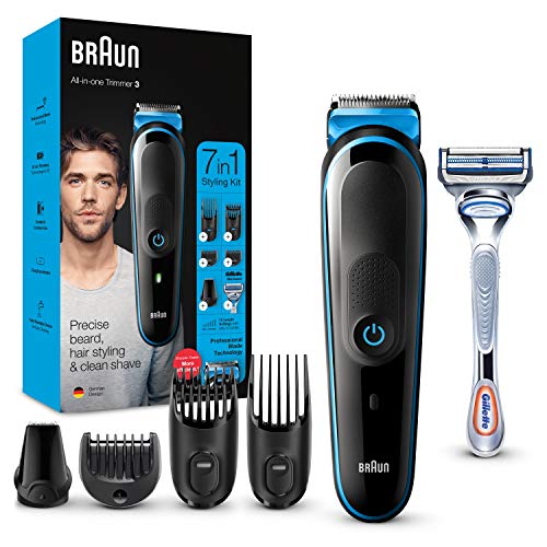 Braun Recortadora de Barba 7 en 1, Máquina Cortar Pelo, Facial, MGK 3242, Negro/Azul