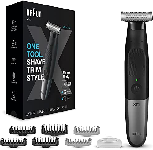 Braun Series XT5 Afeitadora Barba Hombre y Depiladora Corporal Hombre con Lámina Duradera y Cabezales, XT5200, Negro