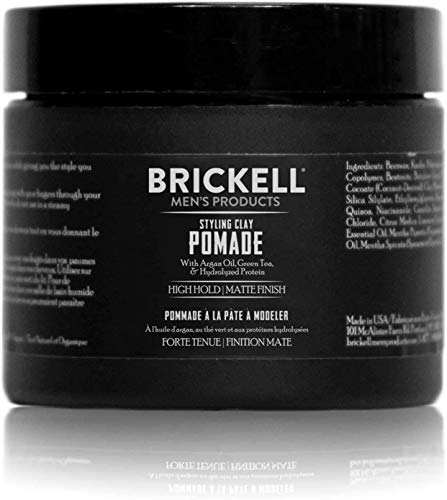 Brickell Men 's Styling Clay Pomade para hombres, natural y orgánico con fijación fuerte y acabado mate, producto para peinados modernos, 2 onzas, perfumado