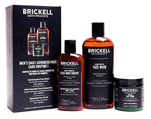 Brickell Men's – Rutina Diaria Avanzada de Cuidado Facial I - Gel Facial Limpiador + Exfoliante Facial + Loción Hidratante Facial – Orgánico y Natural