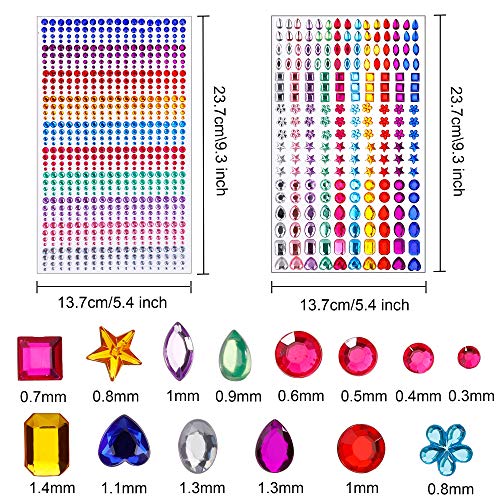 Brillantes Pegatinas Diamantes Autoadhesivas Joyas Cristalino para Cara Ojos Niños DIY Tarjetas de Artesanía Adorno Decoraciones (2 Hojas / 930 Piezas)