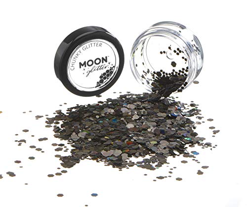 Brillo Holográfico Grueso por Moon Glitter – 100% Brillo Cosmético para la Cara, Cuerpo, Uñas, Cabello y Labios - 3g - Negro