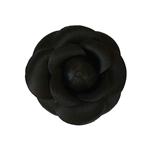 Broche de flor de tela de seda de camelia Flor hecha a mano Flor blanca Broche de rosa, Negro